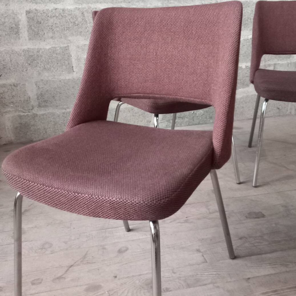 Série de 4 Chaises design années 60 chrome et tissus