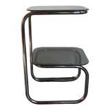 Side table end of sofa vintage chrome and smoked glasses 1970