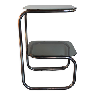 Side table end of sofa vintage chrome and smoked glasses 1970