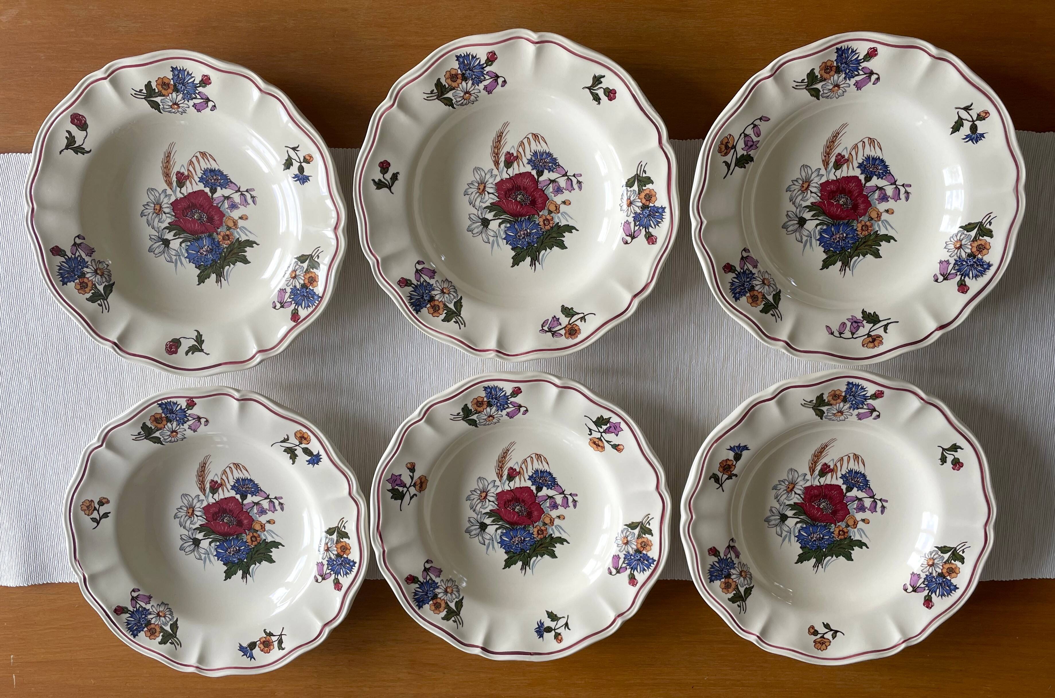 6 antique deep plates in Sarreguemines earthenware
