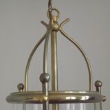 French vintage silver finished brass cylindrical glass 2 light hall lantern 3929