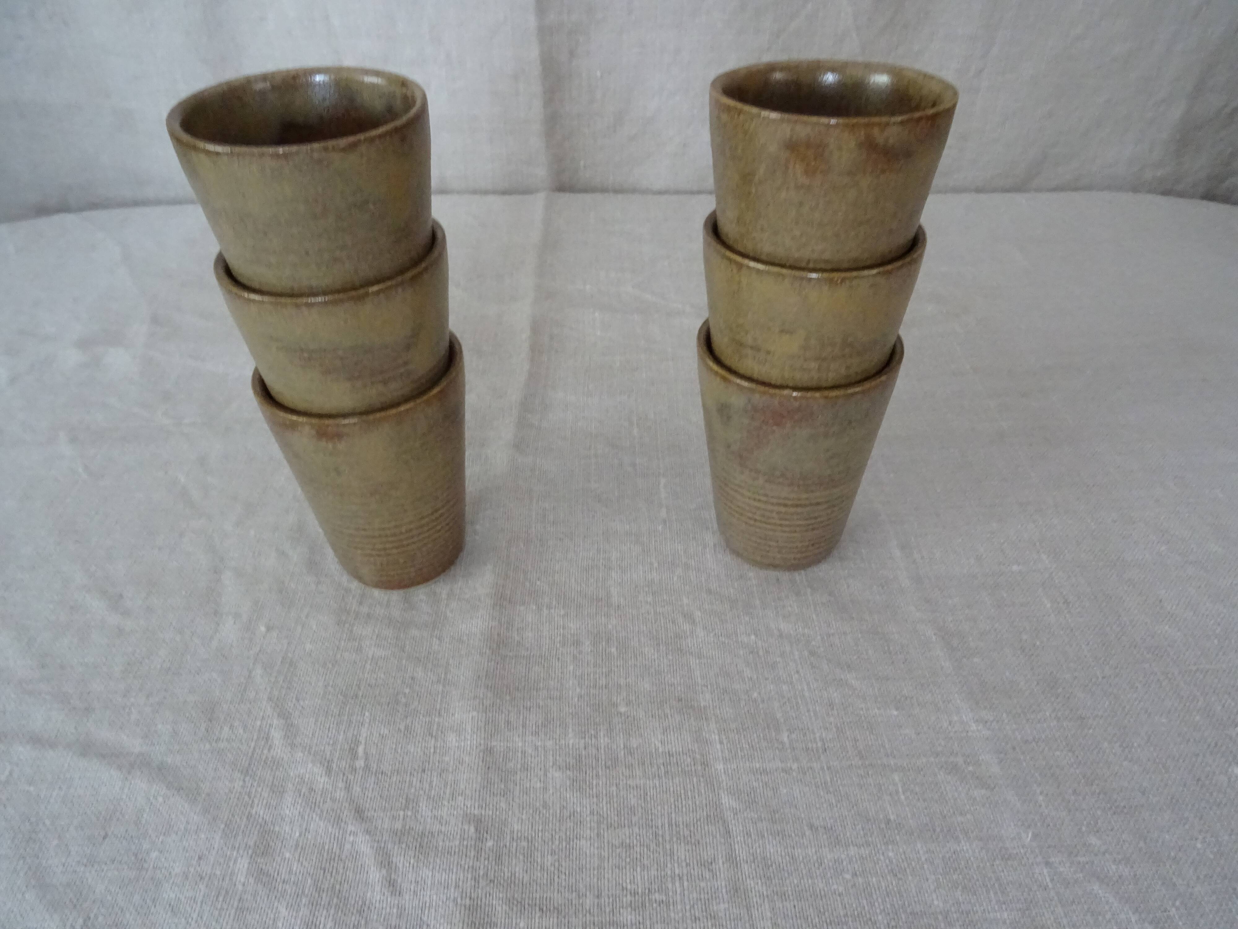 6 glasses vintage Digoin sandstone cups