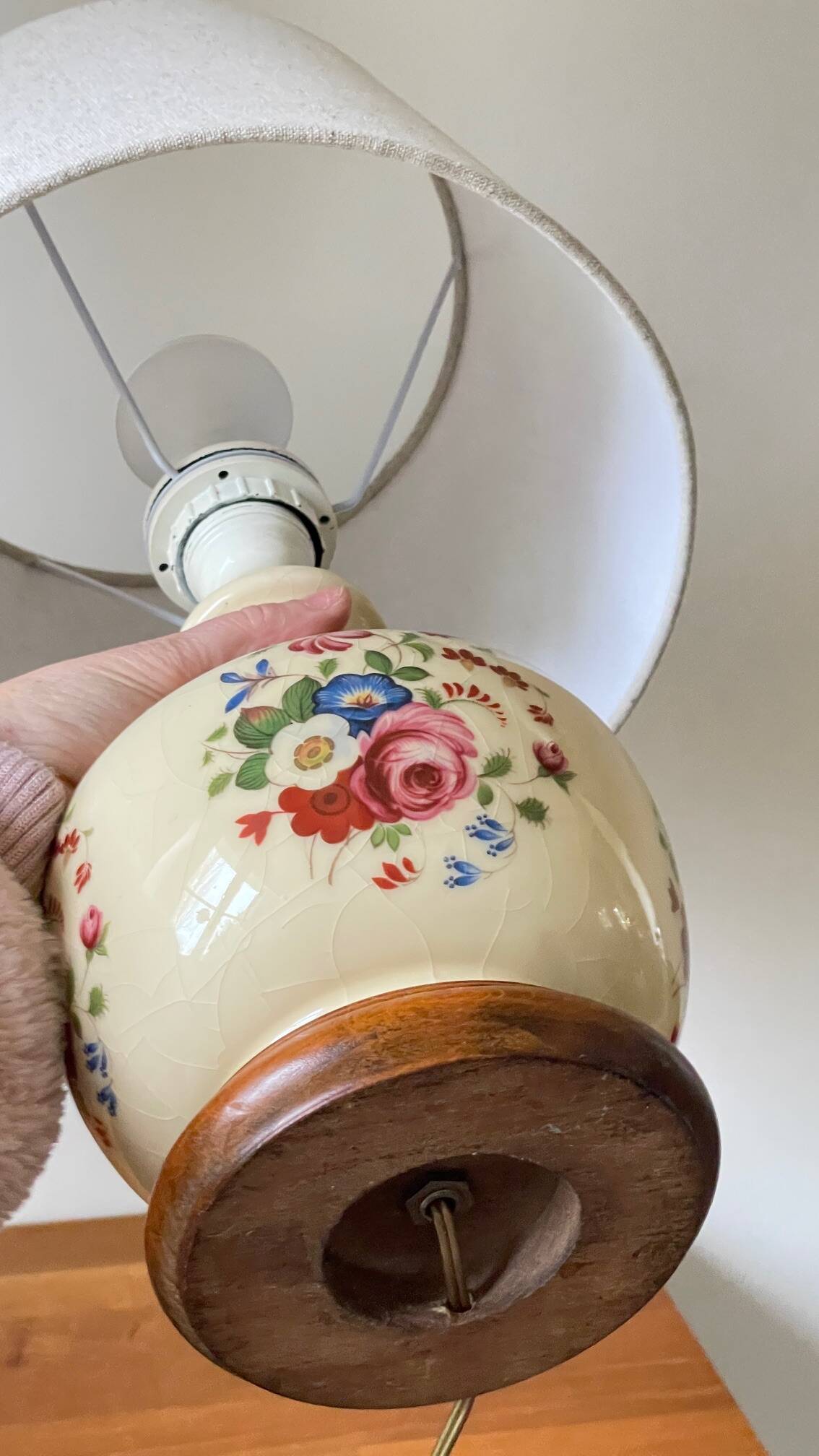 LAMPE Céramique Base Bois VINTAGE