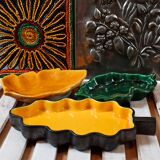 Trio of vintage ceramic leaves from the 50s and 60s