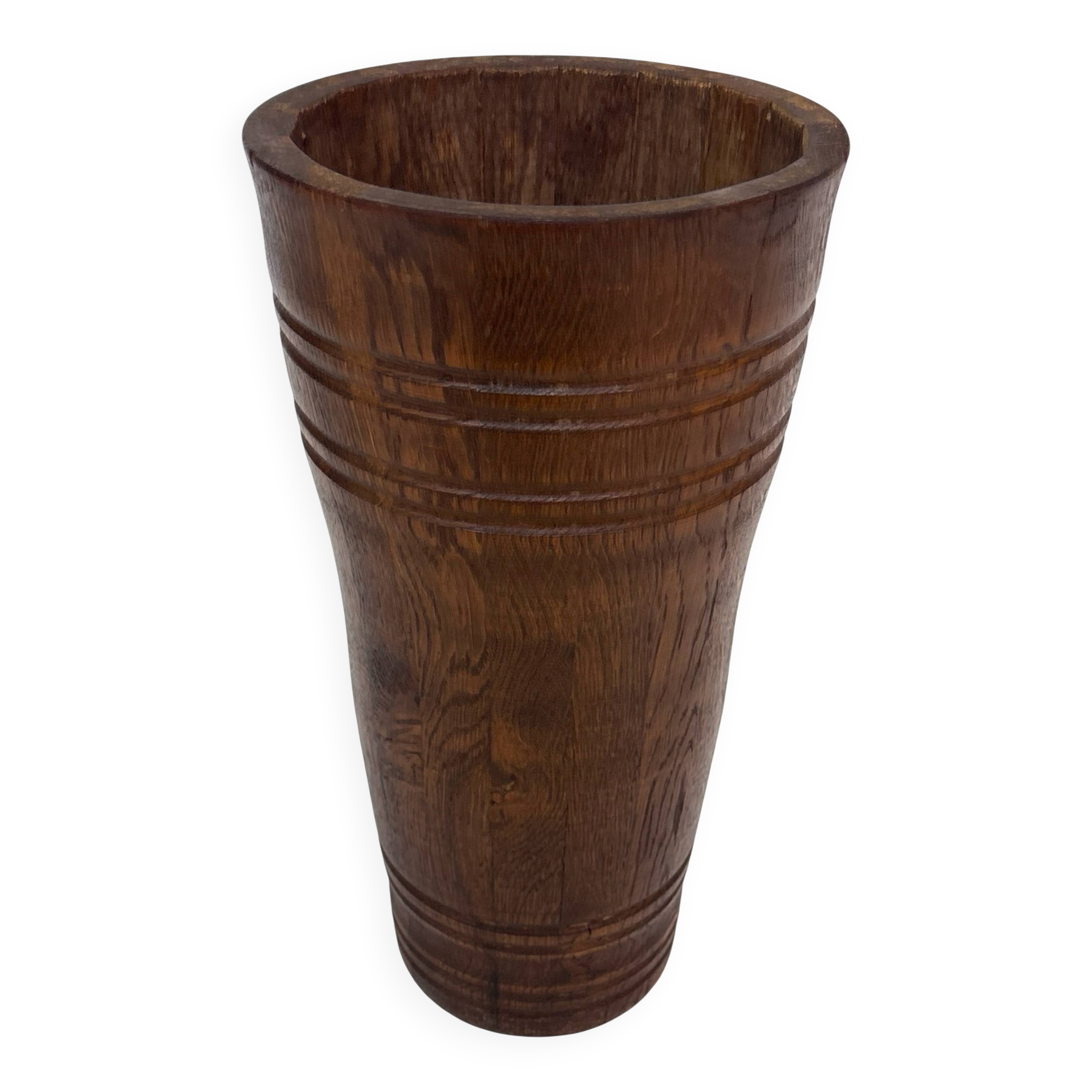 Vintage umbrella stand - holder oak basket storage design 60's minimalist