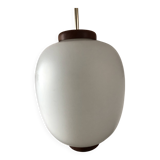 Vintage Scandinavian style opaline and teak pendant light
