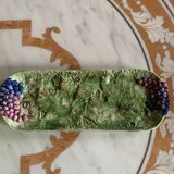 Barbotine Serving Cake Dish Vine Leaves and Grape Patterns