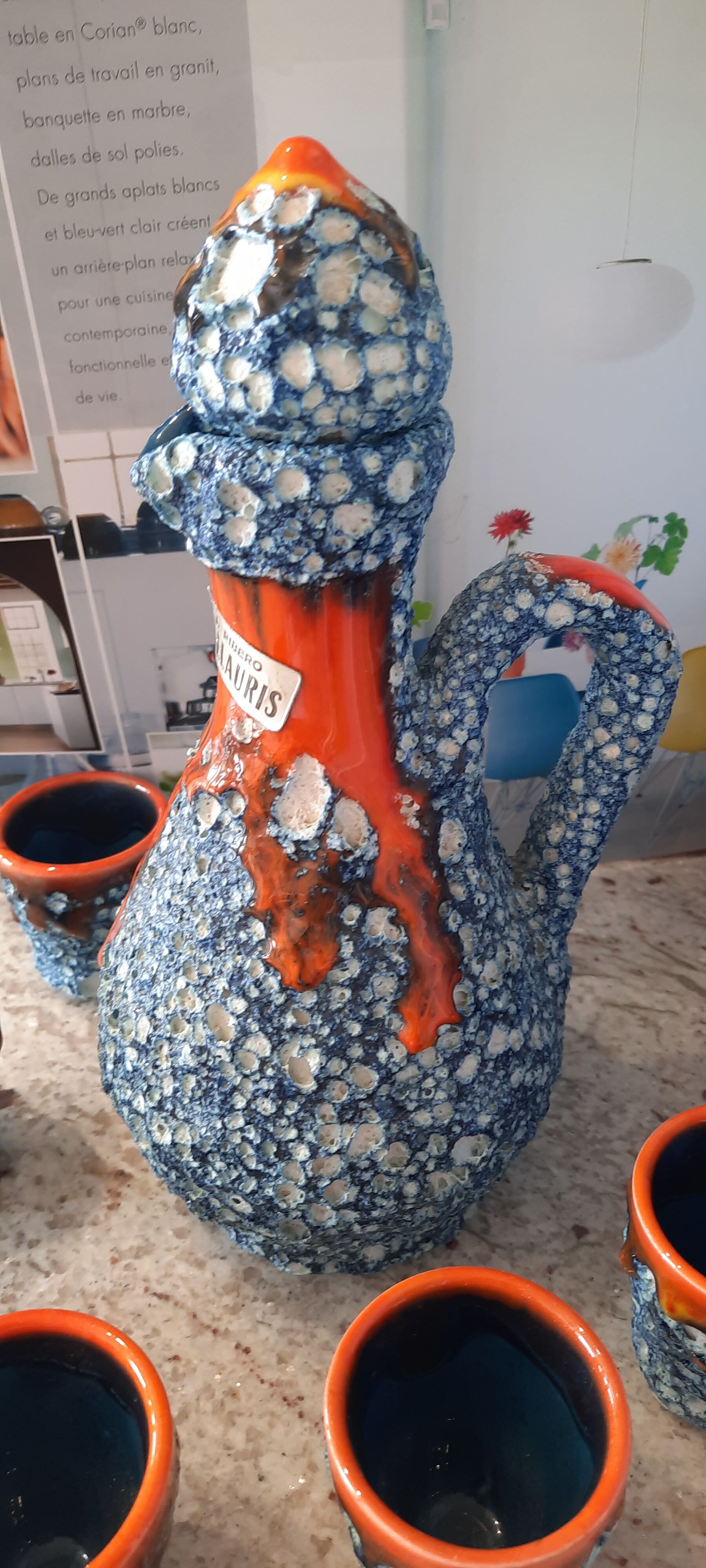 Vallauris sea foam ceramic liquor service