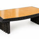 Vintage coffee table in elm burl and black lacquer, 1980s.