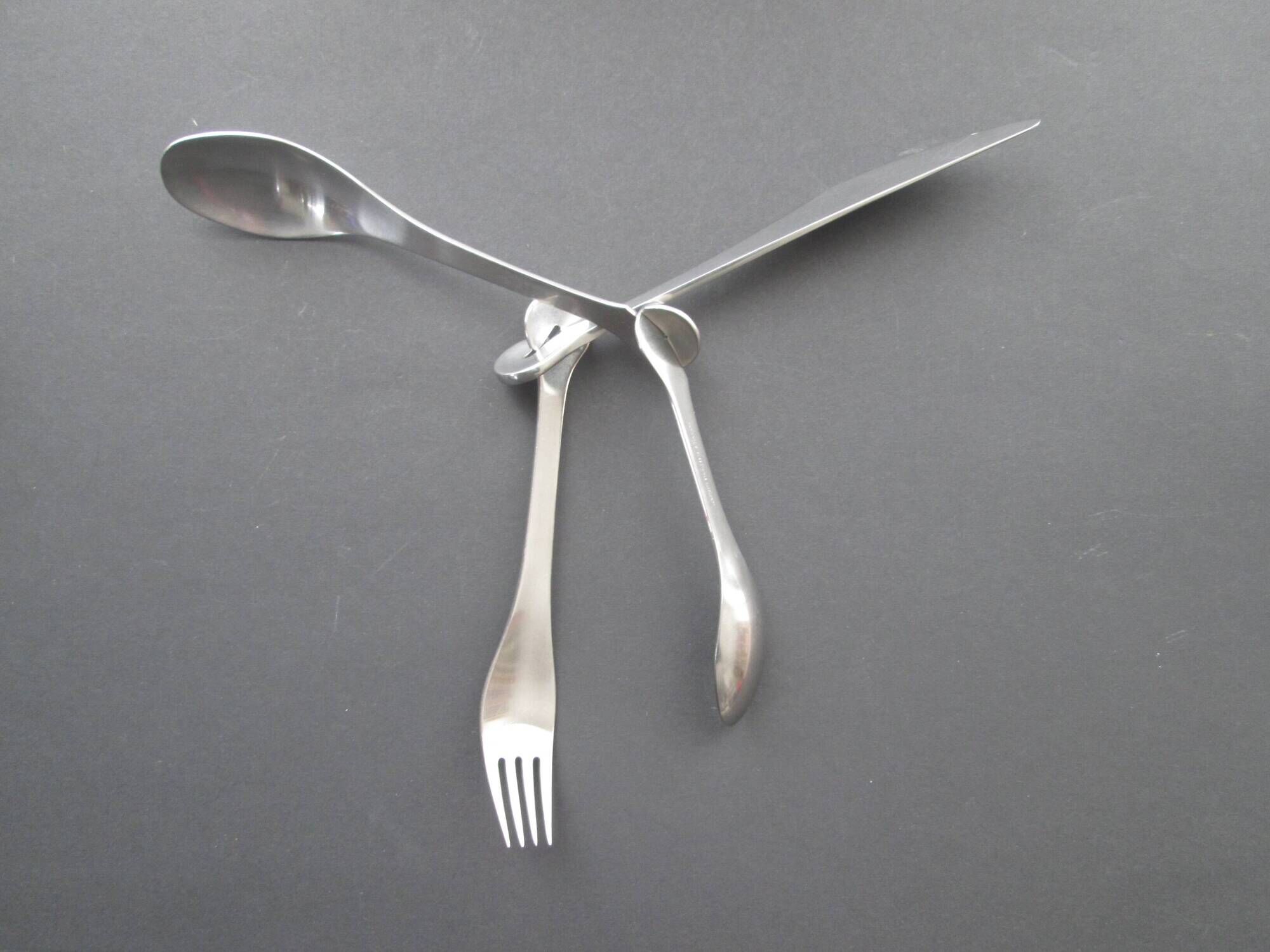 Danish modernist stainless steel 31 pc  EASY monobloc 1960s flatware cutlery set by Lundtofte