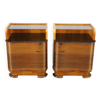 1940s Pair of Nightstands in Walnut Finish, Czechoslovakia