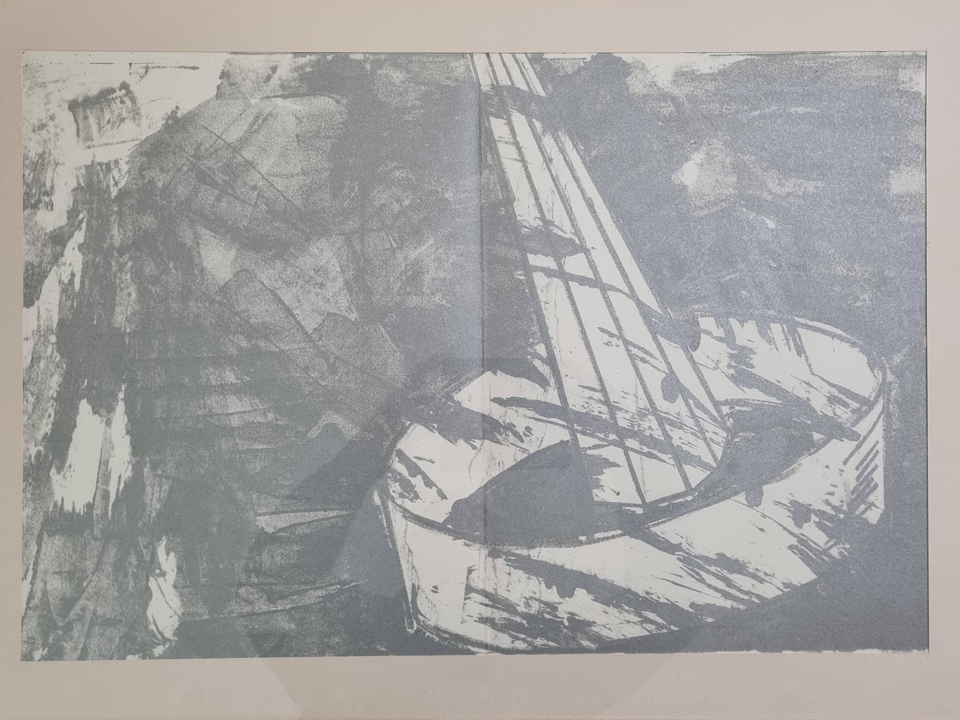 Original lithograph after Jean-Luc Poivret, "Flying Machine", 69 x 47 cm, framed, 1970s