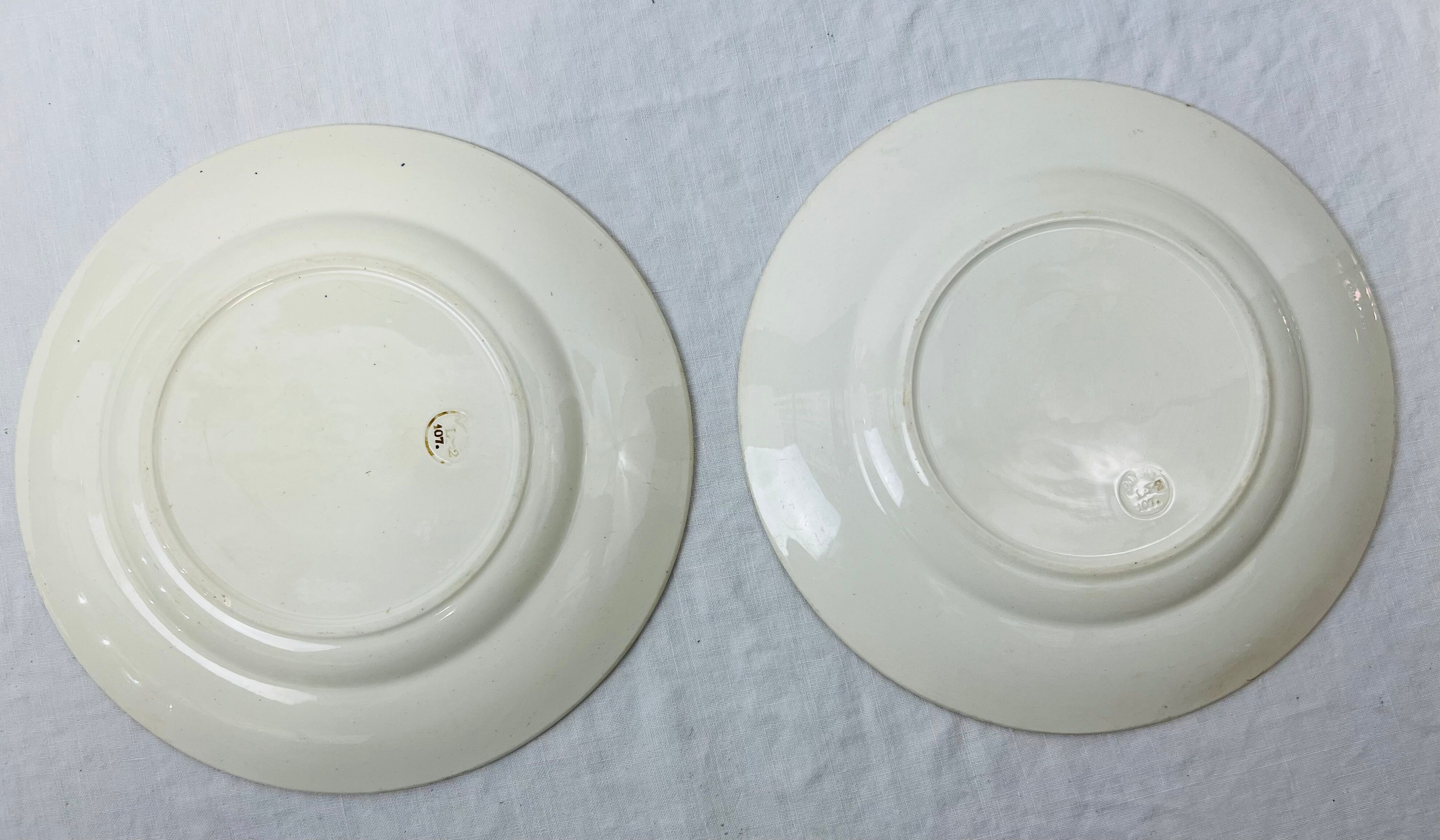 2 Art Nouveau polychrome plates signed Longwy Oiseau and Iris