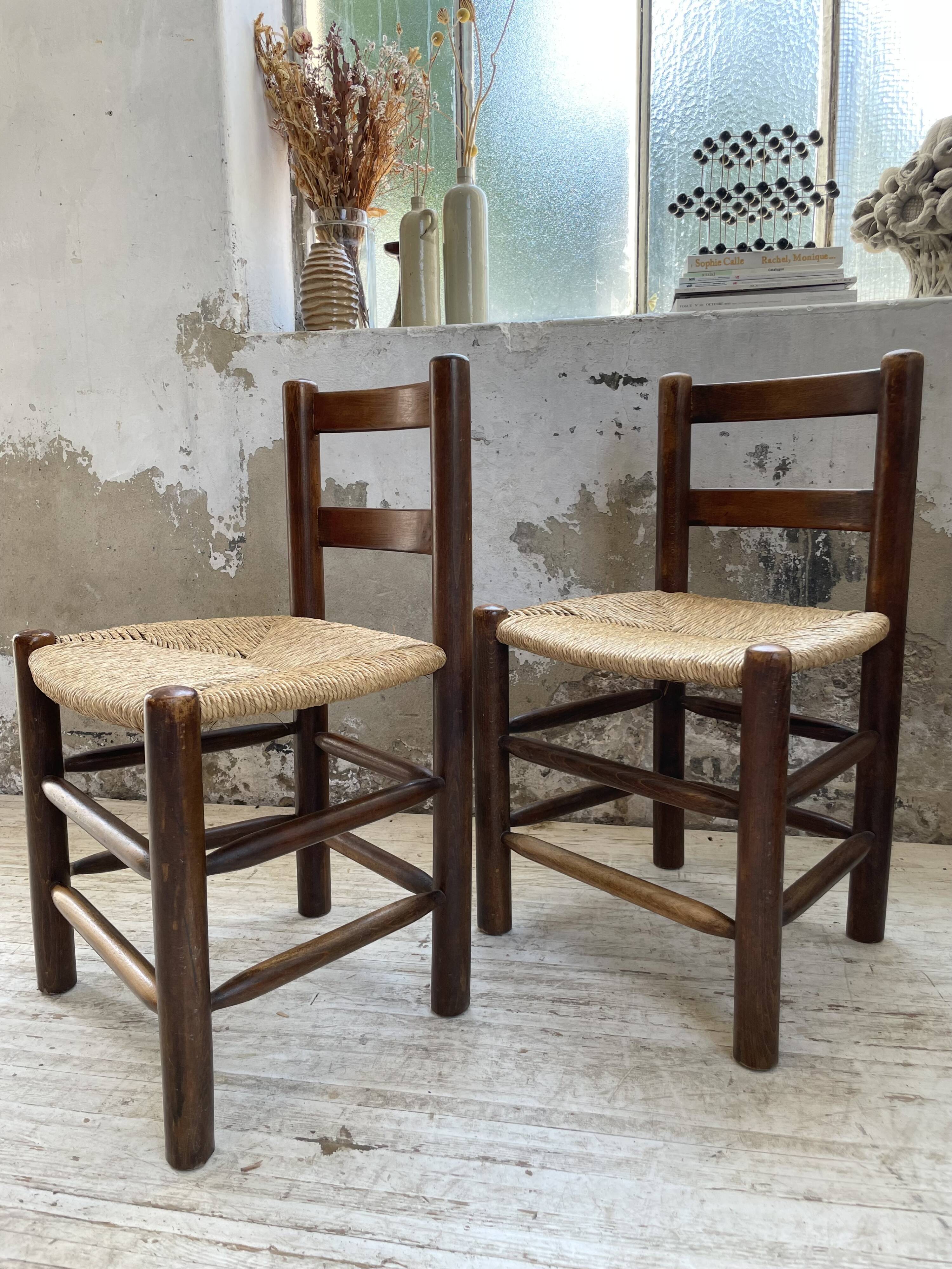 6 straw and oak chairs, mountain furniture