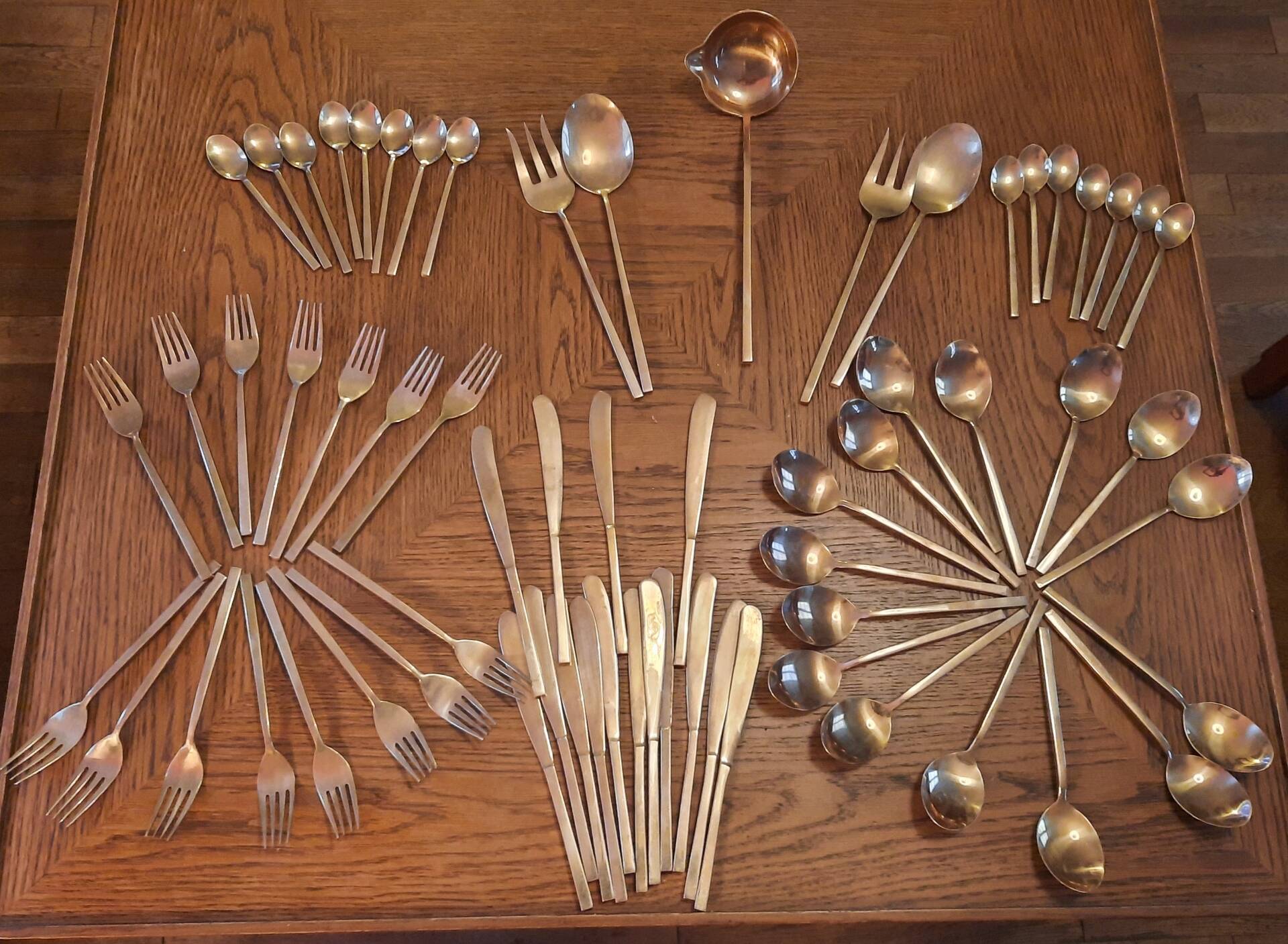 Large vintage cutlery set 65 pieces – 15 people – brass – 1960s