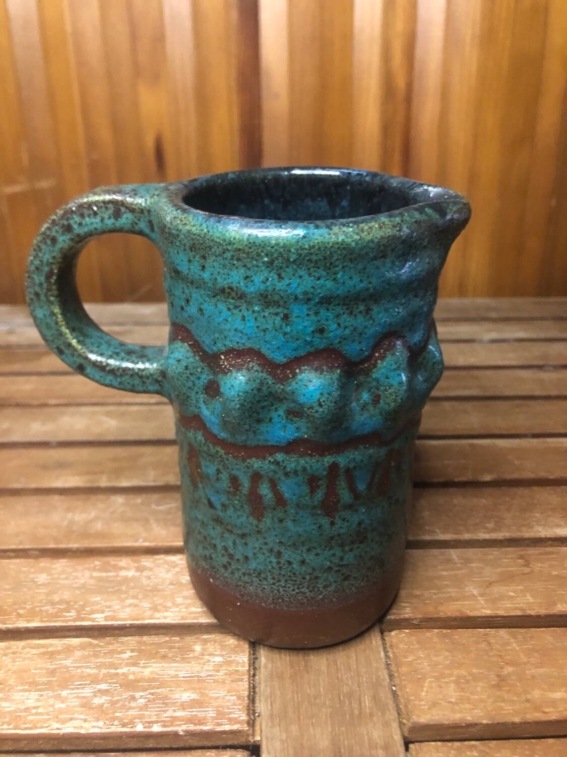 Old Vintage Brown & Green Ceramic Pitcher