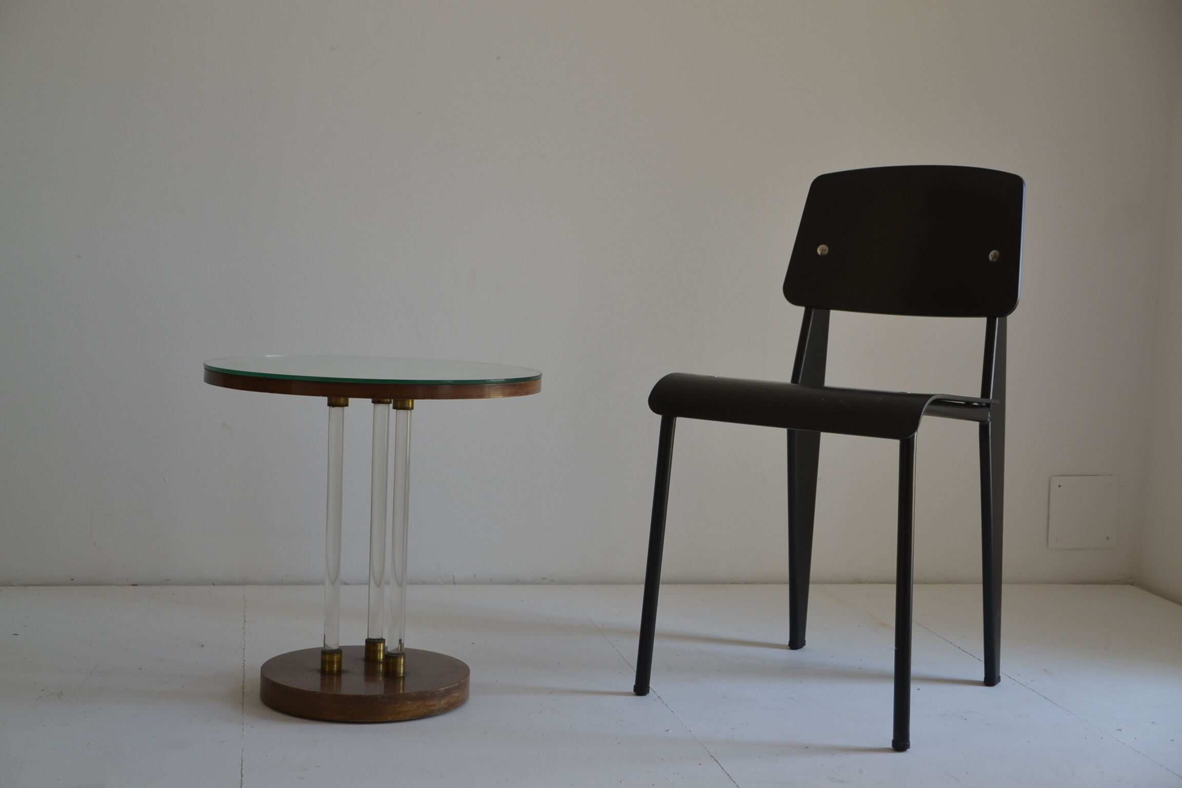 Art deco pedestal wood, glass and brass