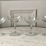 Set of 4 glasses of crystalline champagne mismatched 50s