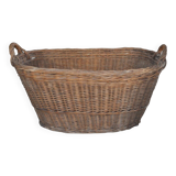Brown wicker rustic basket - vintage laundry basket from the 1940s, large and oval.