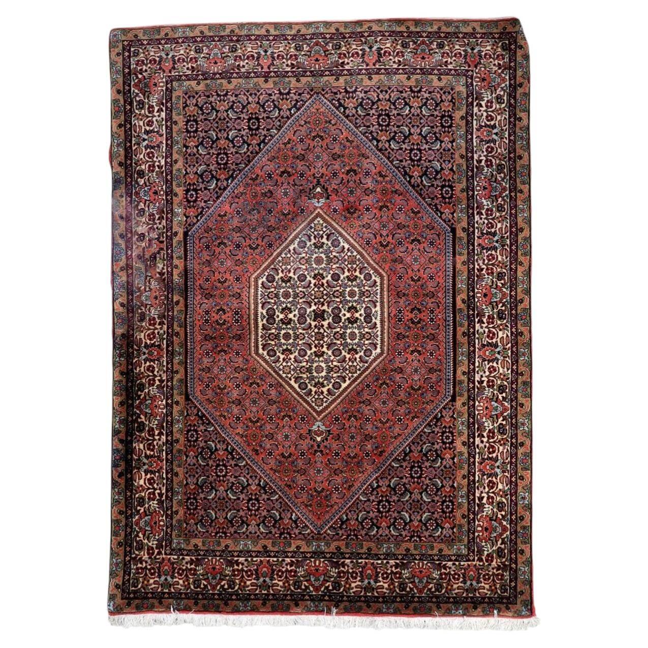 Vintage 1950s Persian Bidjar rug, geometric medallion, 135cm x 209cm