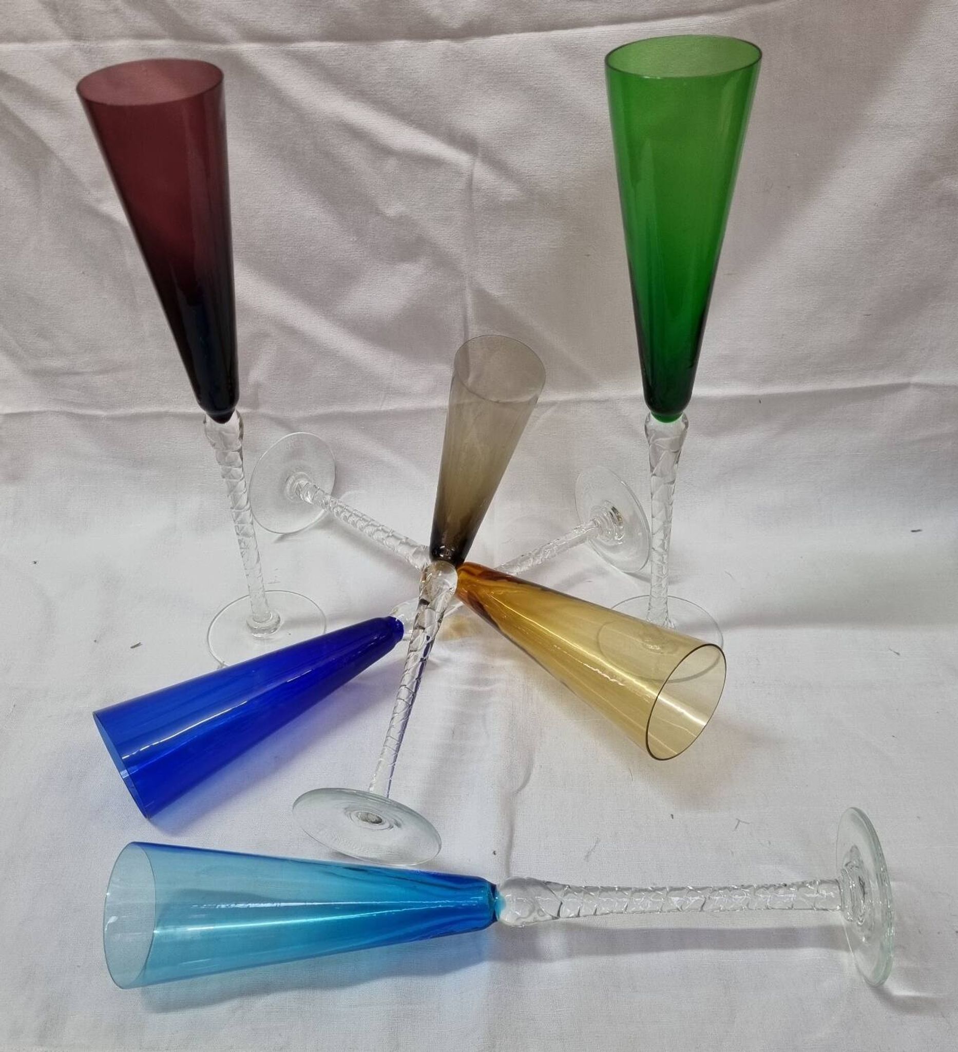 6 Murano colored champagne flutes
