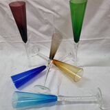 6 Murano colored champagne flutes