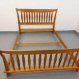 Lit double vintage français Guillerme et Chambron en chêne massif années 60