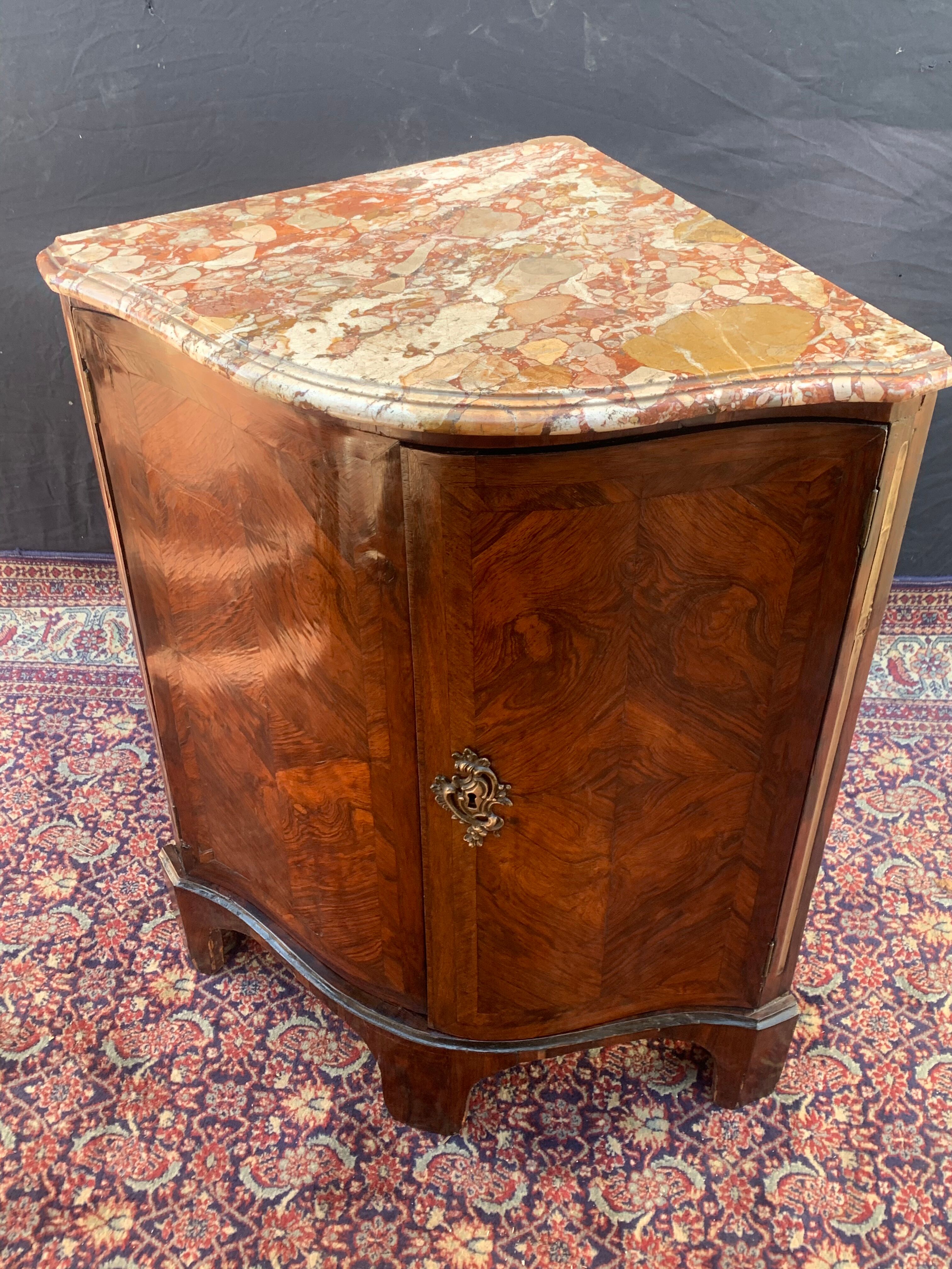 Migeon corner buffet stamped in Louis XV period marquetry