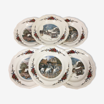 Set of 6 flat plates in Sarreguemines earthenware Obernai model
