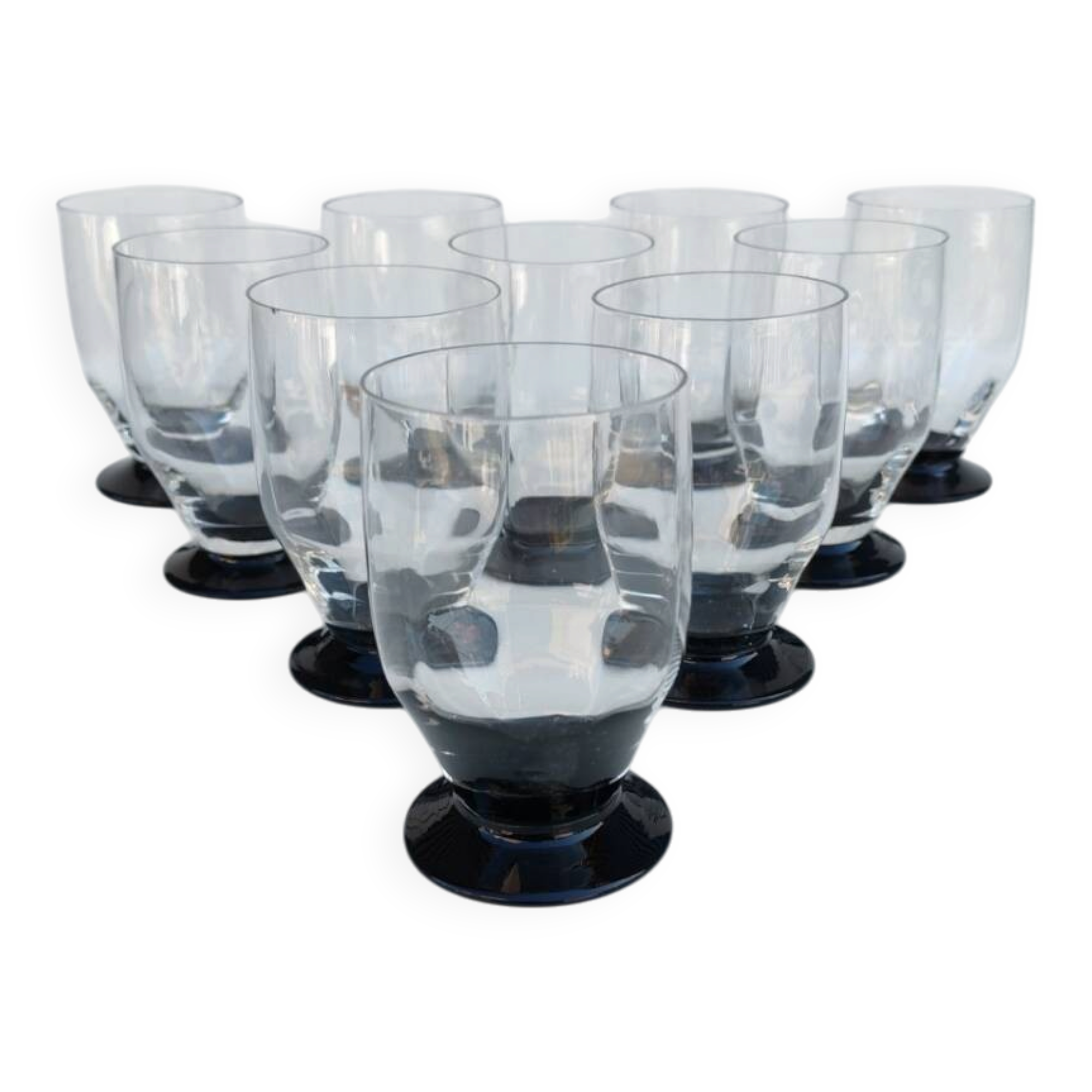 10 Art Deco glass goblets by Daum.