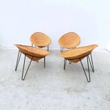Set of 4 rattan and metal armchairs, France 1950