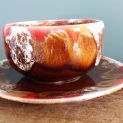 Cup, saucer, breakfast, Vallauris in flame-patterned ceramic.