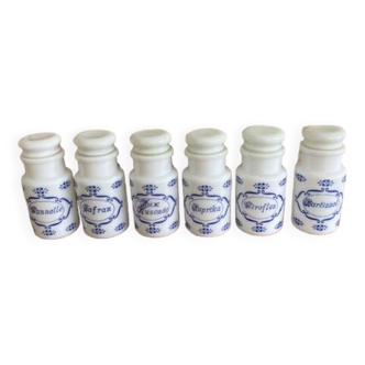 Set of 5 small opaline spice jars