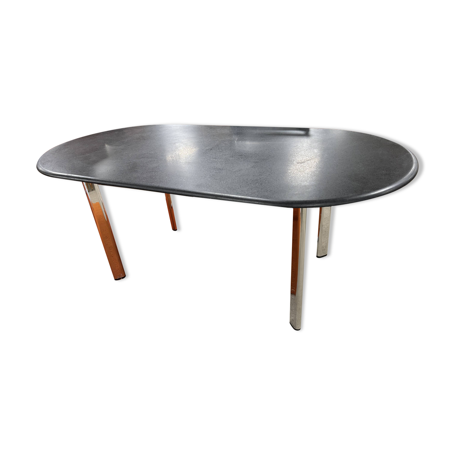 Knoll oval table with black marble and chrome legs by Joe d'Urso, 1983