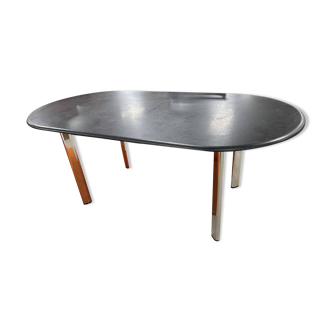 Knoll oval table with black marble and chrome legs by Joe d'Urso, 1983
