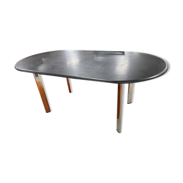 Table knoll ovale marbre noir pieds chromés joe d'urso 1983