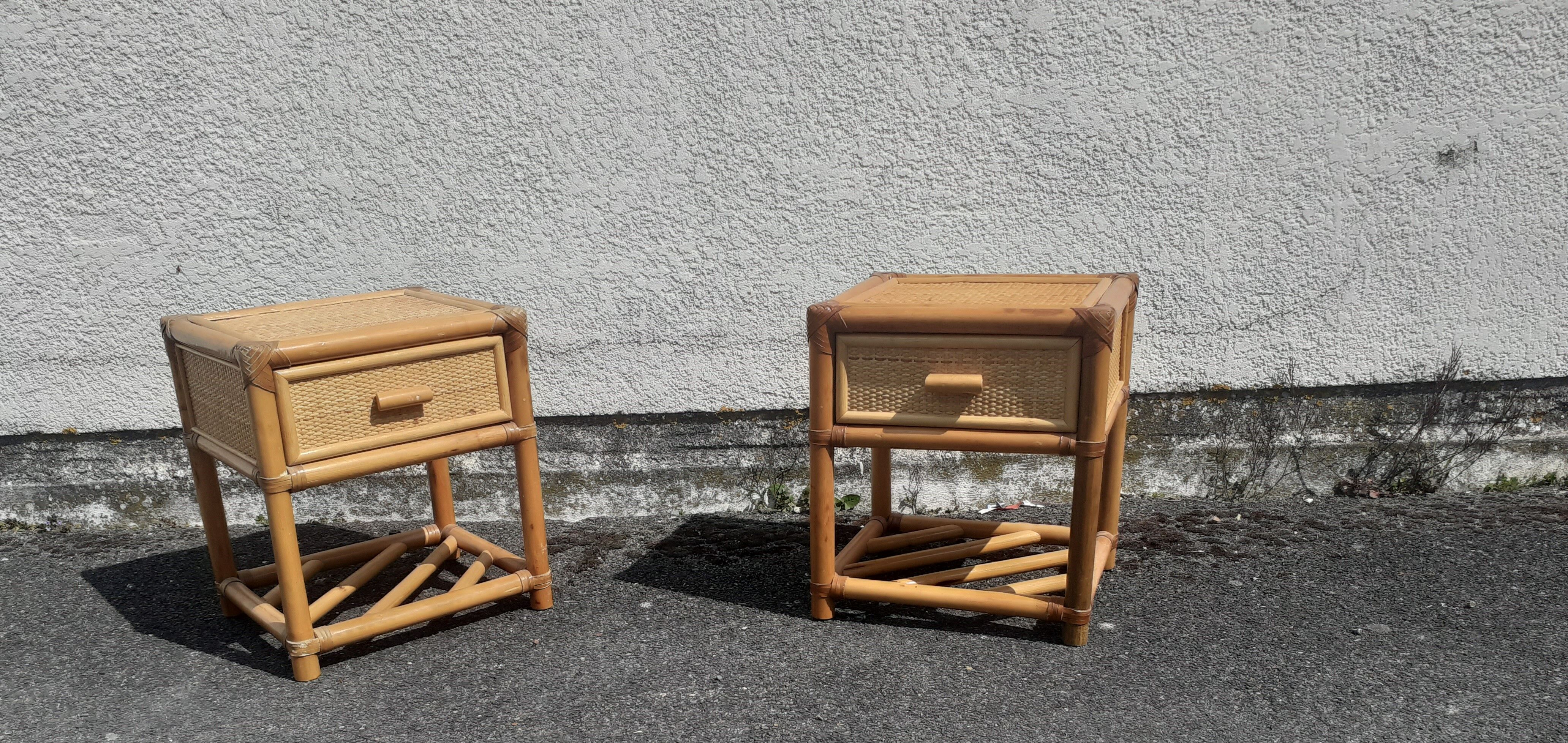Pair of rattan bedside table