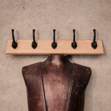 Wooden coat rack with 5 metal hooks