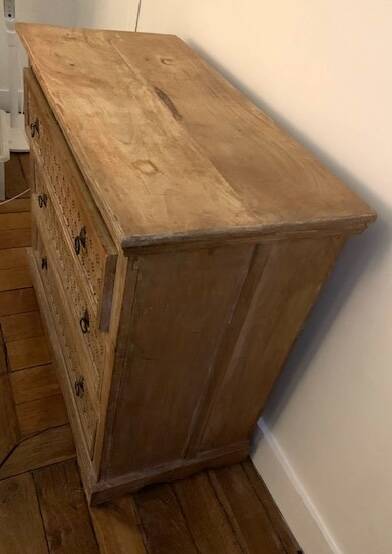 Commode à 3 tiroirs en bois massif, d'inspiration ethnique ou bohème chic