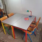 Multicolored dining table and chairs 80s