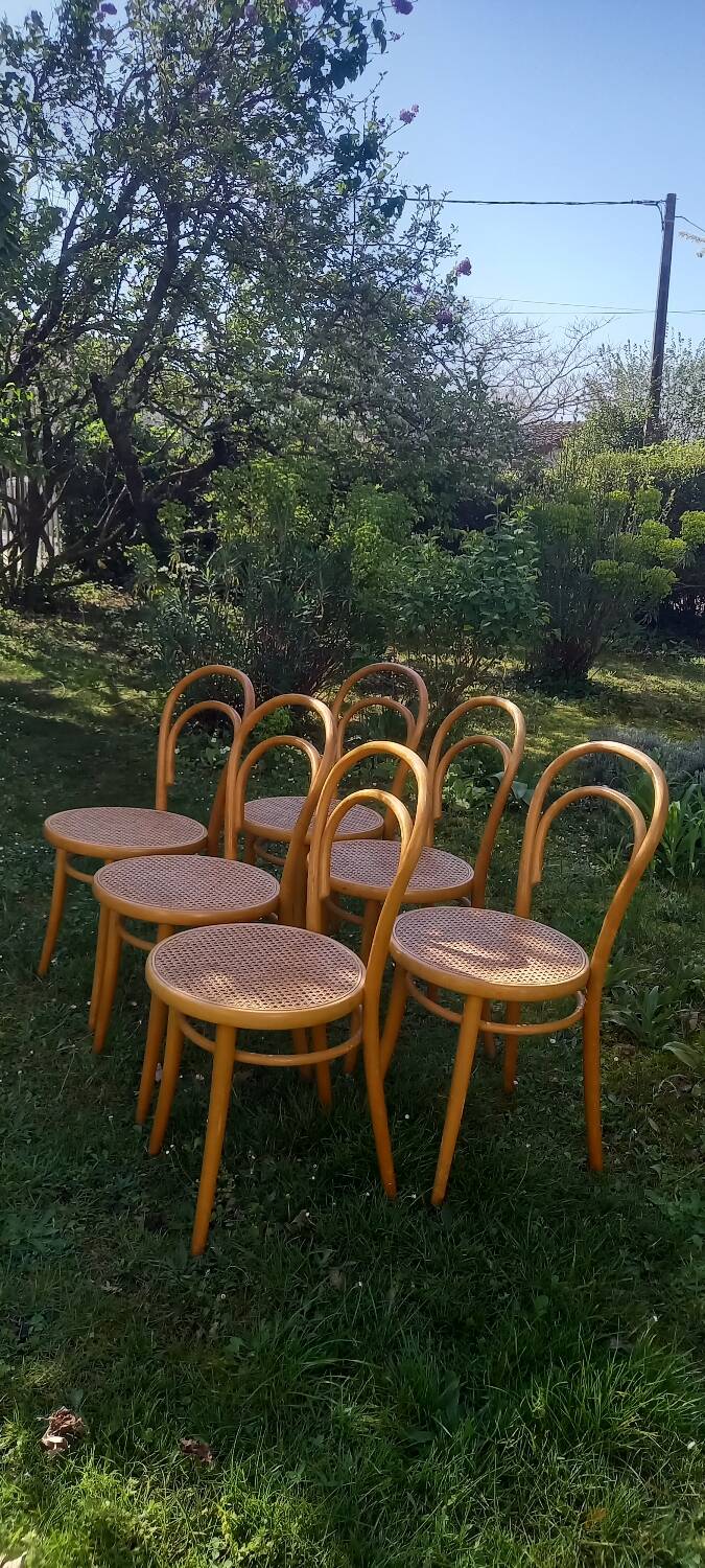 Set of 6 caned bistro chairs