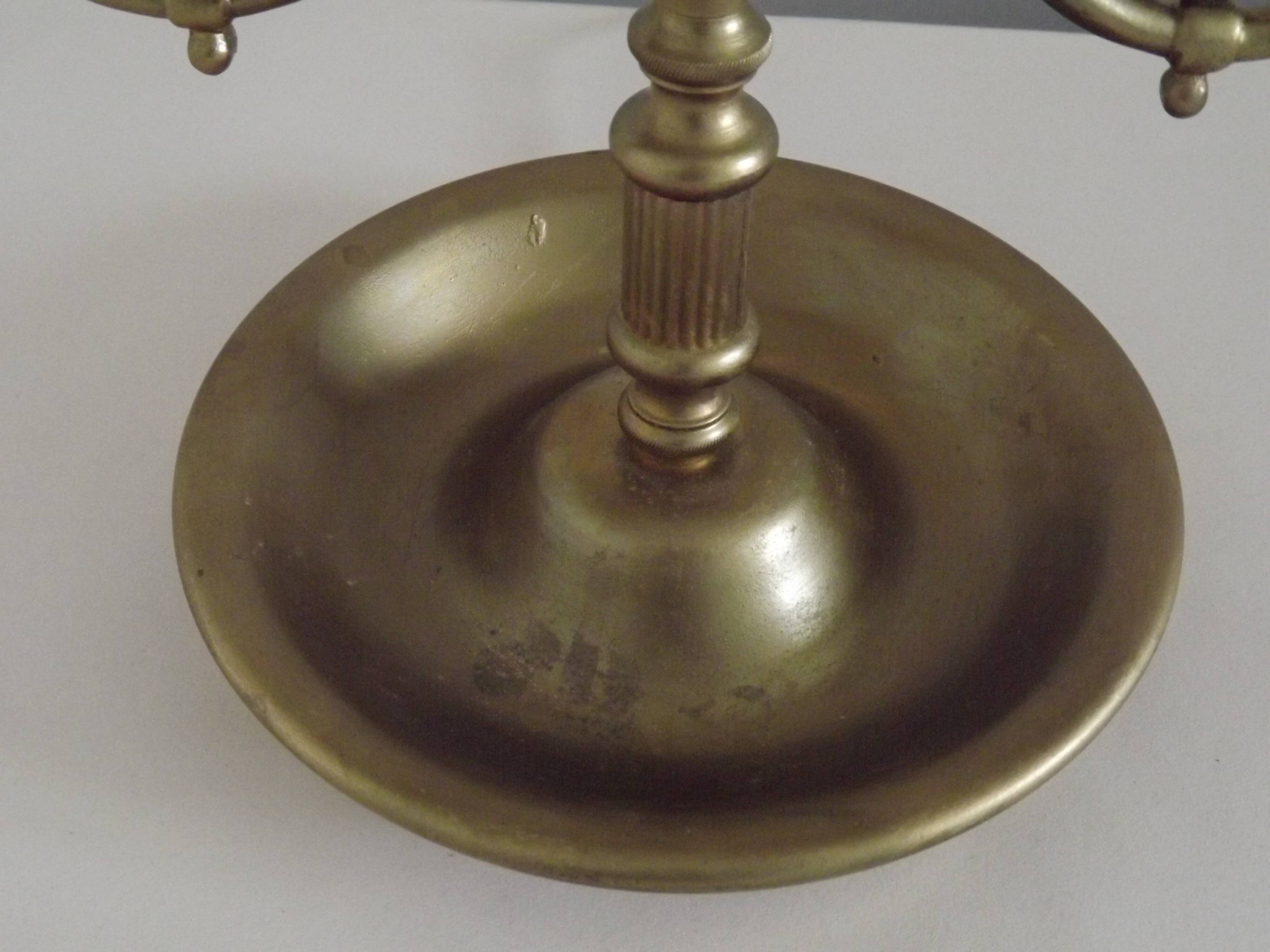 Lampe bouillotte à 2 lumières en laiton de l'Empire français, design floral peint à la main