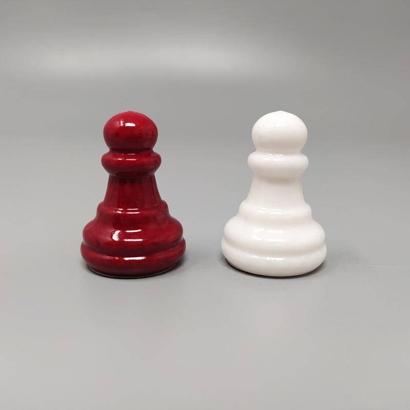 1970s Italian Volterra Alabaster Chess Set – Rare in Red & White. Made in I