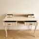 Ensemble bureau secrétaire rétro et sa chaise en bois beige