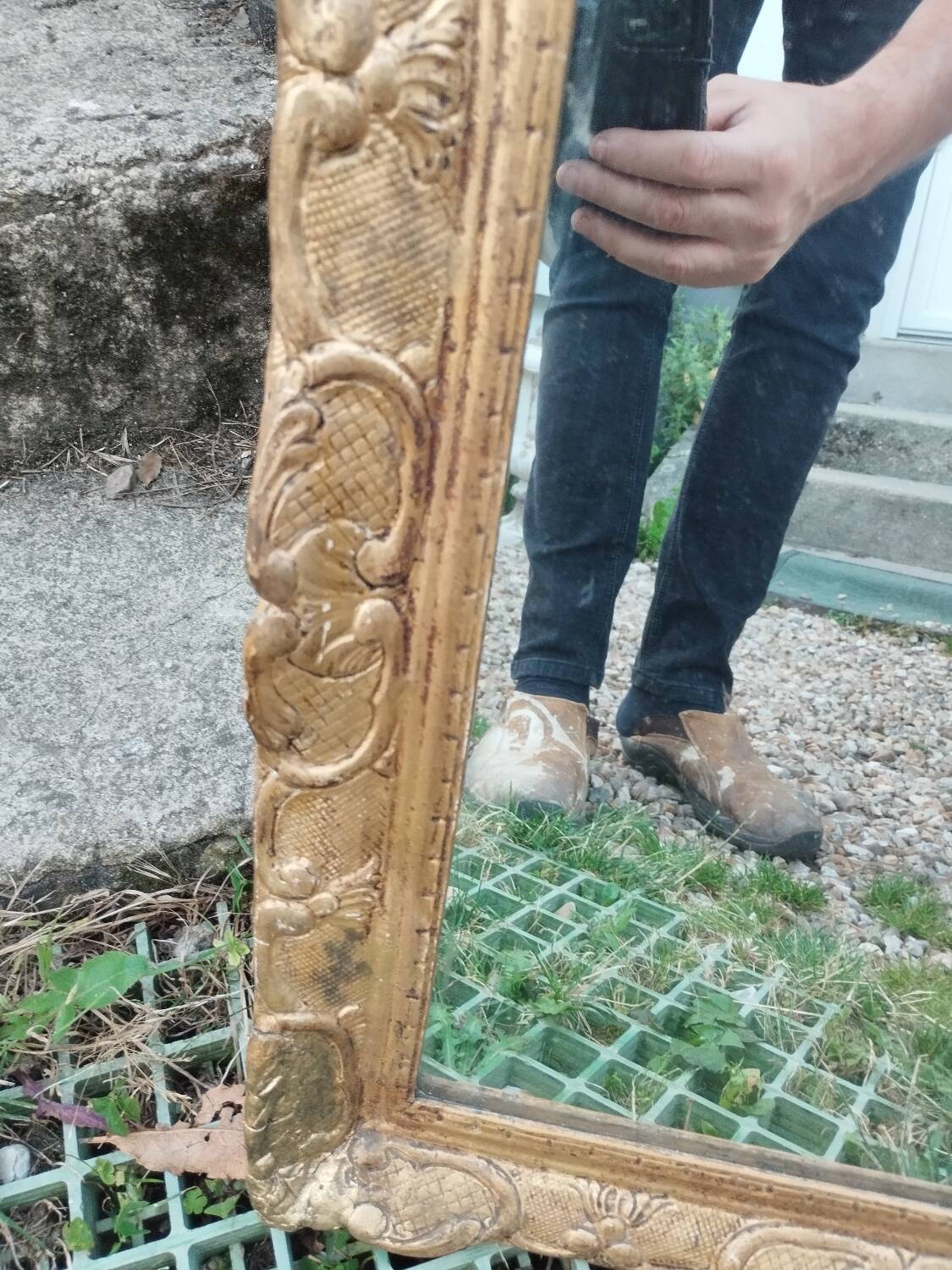 Antique Louis XVI style gilded wood mirror