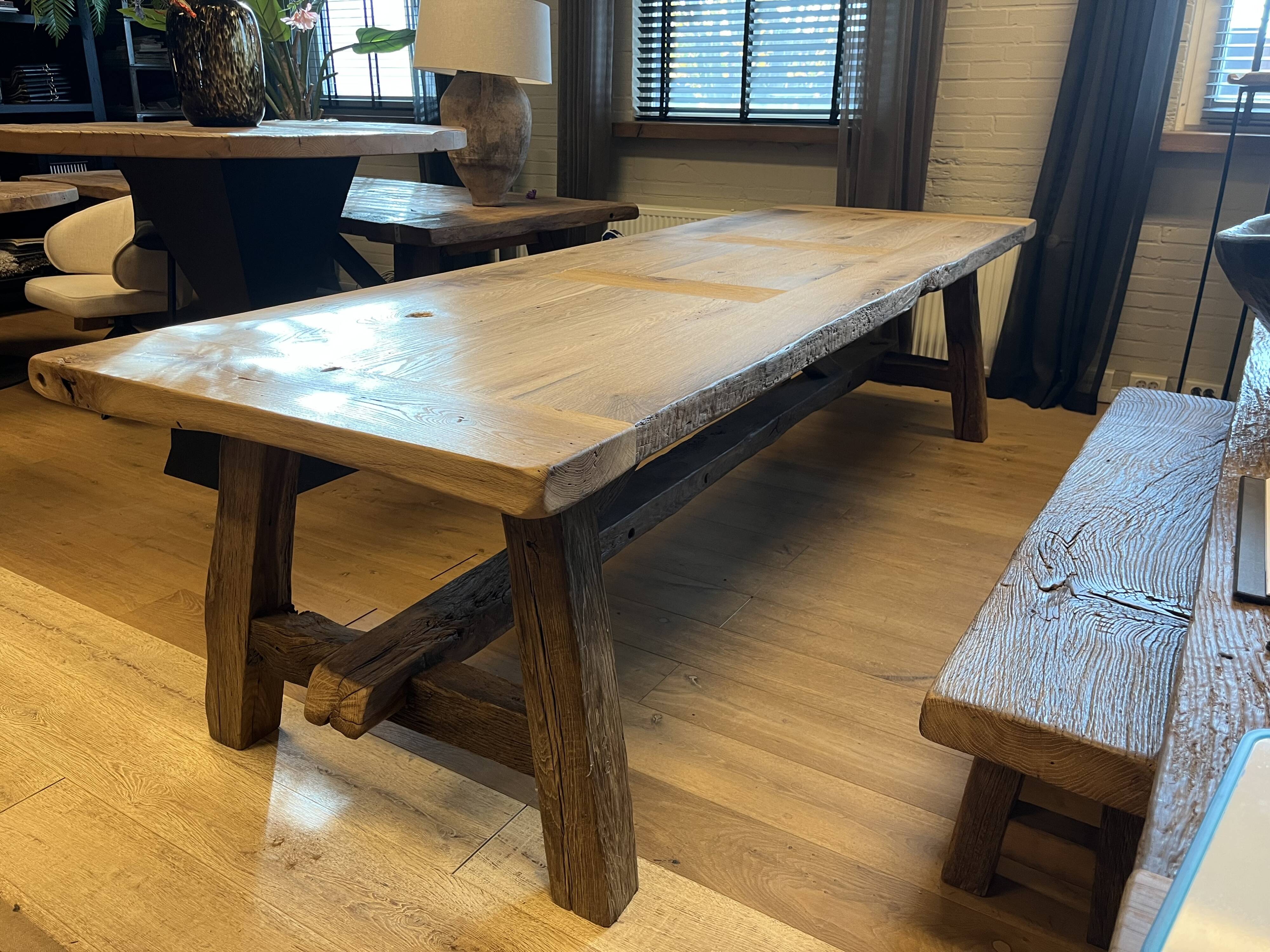 Tower antique oak farmhouse table - 300 by 93 cm