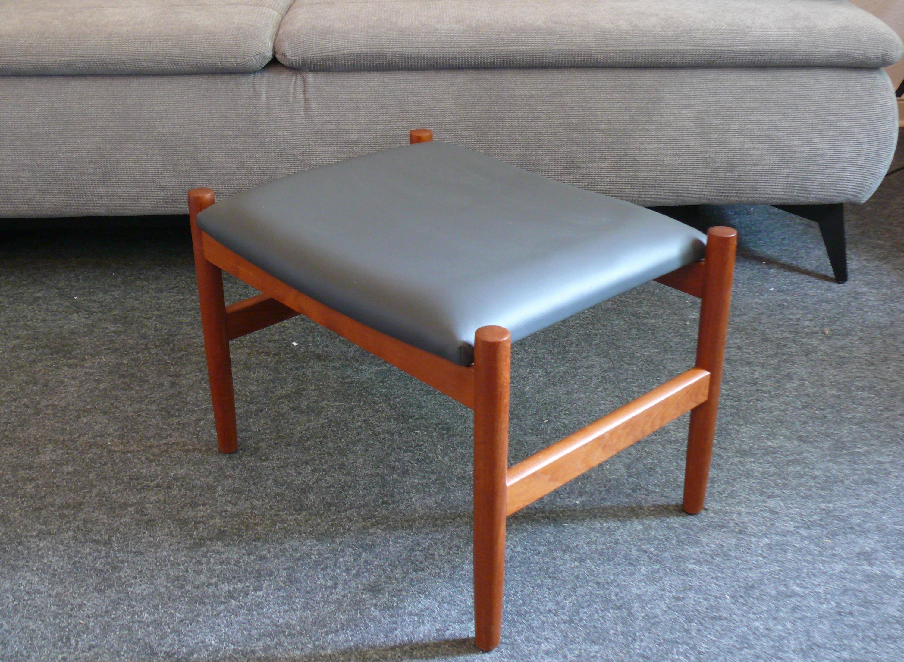Ottoman stool, teak and leather, Spottrup, Denmark, 1960s