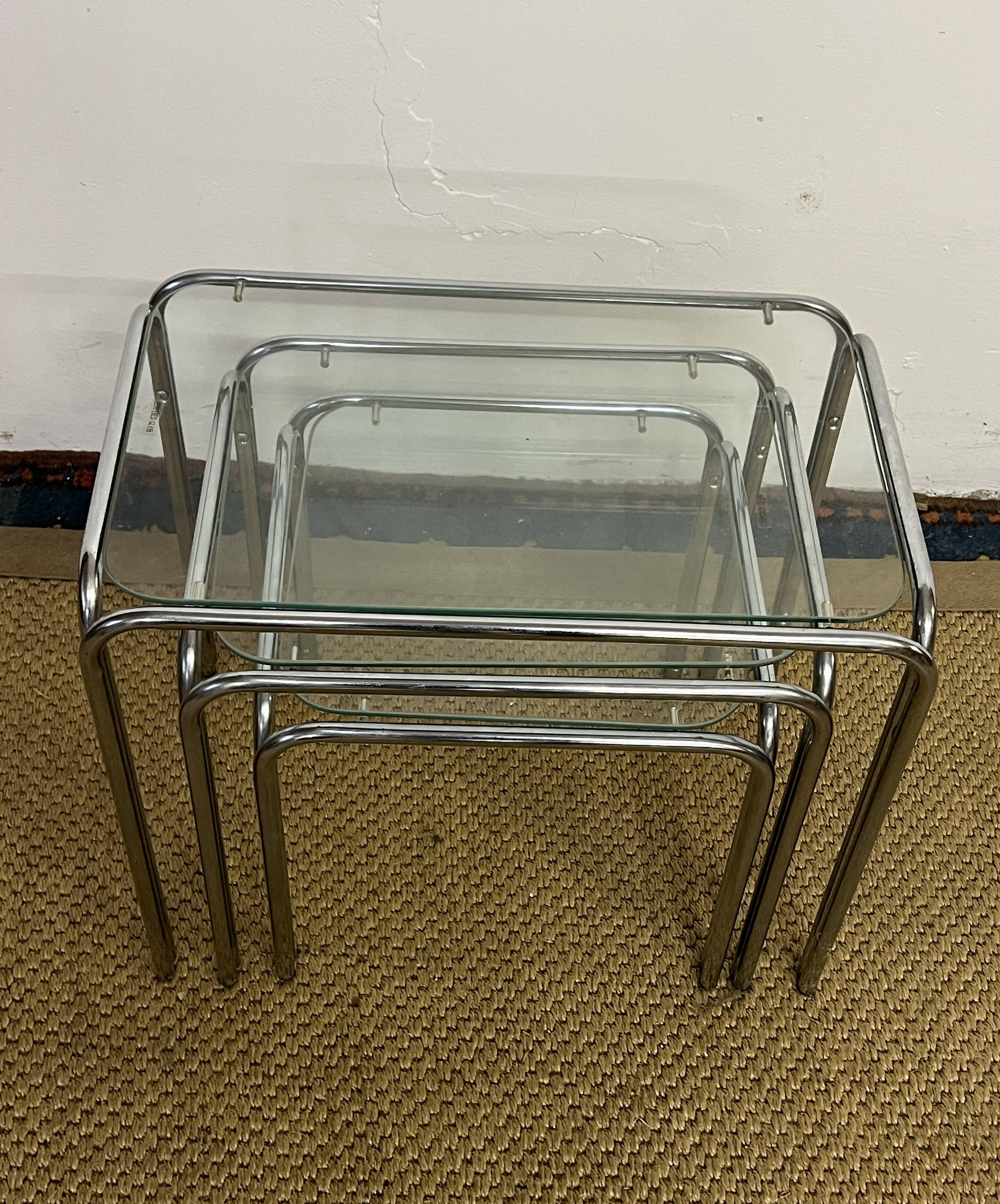 Vintage glass and chrome metal nesting tables