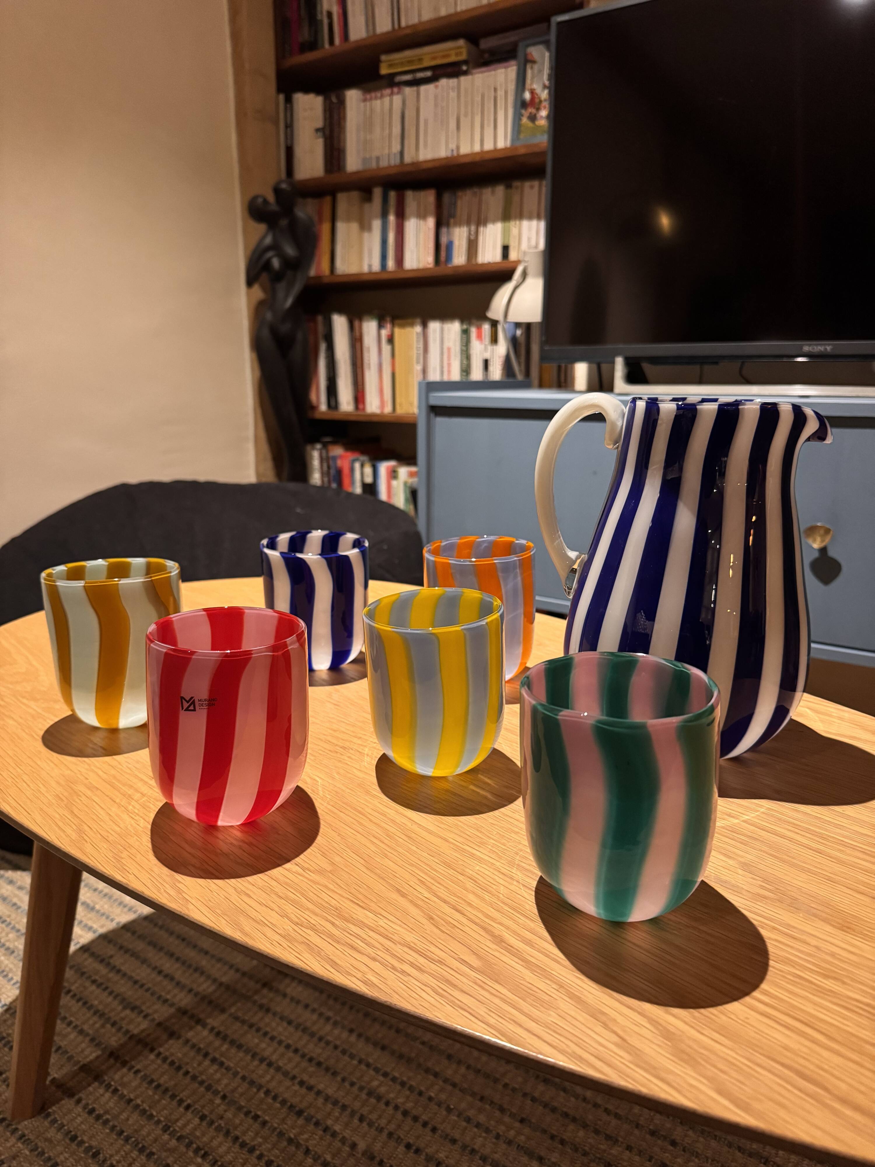 6 glasses and a Murano carafe