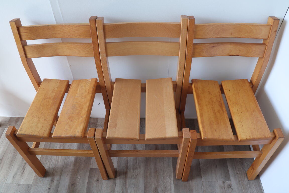 Series of 6 vintage chairs in solid pine 1960